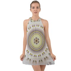 Mandala Fractal Decorative Halter Tie Back Chiffon Dress by Simbadda