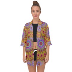 Geometric Flower Oriental Ornament Open Front Chiffon Kimono