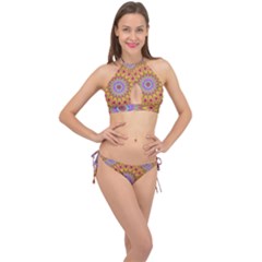 Geometric Flower Oriental Ornament Cross Front Halter Bikini Set