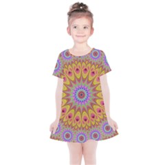 Geometric Flower Oriental Ornament Kids  Simple Cotton Dress