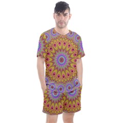 Geometric Flower Oriental Ornament Men s Mesh Tee And Shorts Set