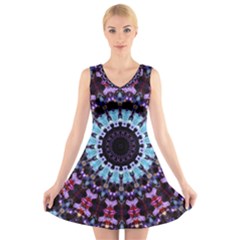 Kaleidoscope Shape Abstract Design V-neck Sleeveless Dress by Simbadda