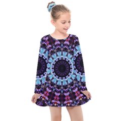 Kaleidoscope Shape Abstract Design Kids  Long Sleeve Dress by Simbadda