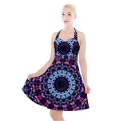 Kaleidoscope Shape Abstract Design Halter Party Swing Dress 