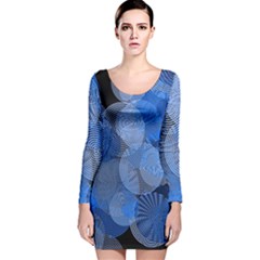 Circle Rings Abstract Optics Long Sleeve Velvet Bodycon Dress by Simbadda