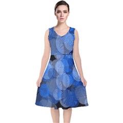 Circle Rings Abstract Optics V-neck Midi Sleeveless Dress  by Simbadda