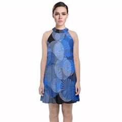 Circle Rings Abstract Optics Velvet Halter Neckline Dress  by Simbadda