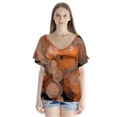 Circle Rings Abstract Optics V-neck Flutter Sleeve Top by Simbadda