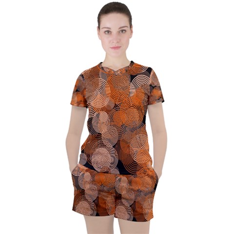 Circle Rings Abstract Optics Women s Tee And Shorts Set by Simbadda