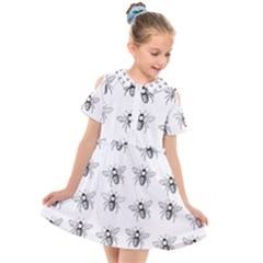 Pop Art  Bee Pattern Kids  Short Sleeve Shirt Dress