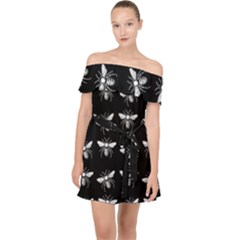 Pop Art  Bee Pattern Off Shoulder Chiffon Dress