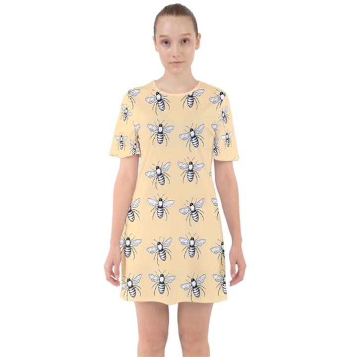 Pop Art  Bee Pattern Sixties Short Sleeve Mini Dress