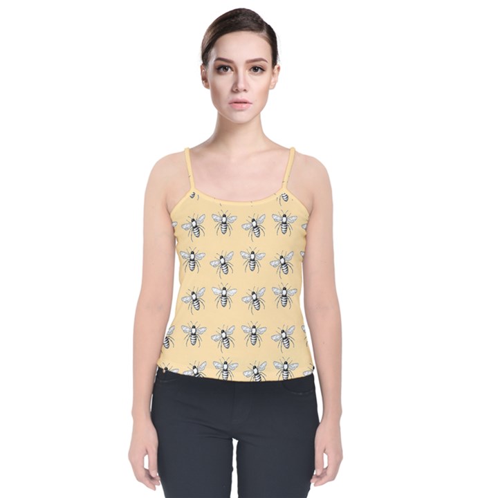 Pop Art  Bee Pattern Velvet Spaghetti Strap Top