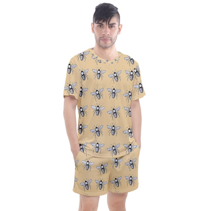 Pop Art  Bee Pattern Men s Mesh Tee and Shorts Set