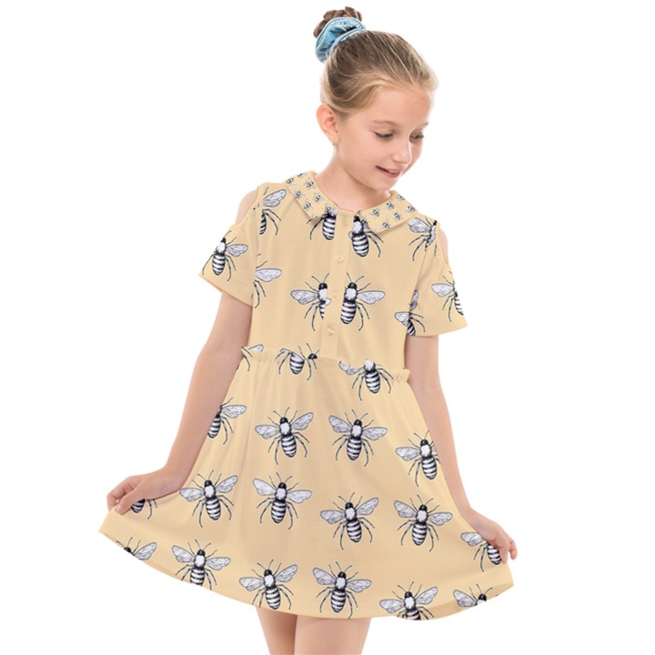 Pop Art  Bee Pattern Kids  Short Sleeve Shirt Dress