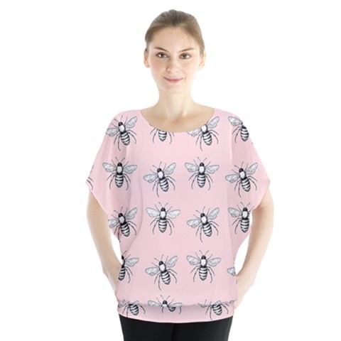 Pop Art  Bee Pattern Batwing Chiffon Blouse by Valentinaart