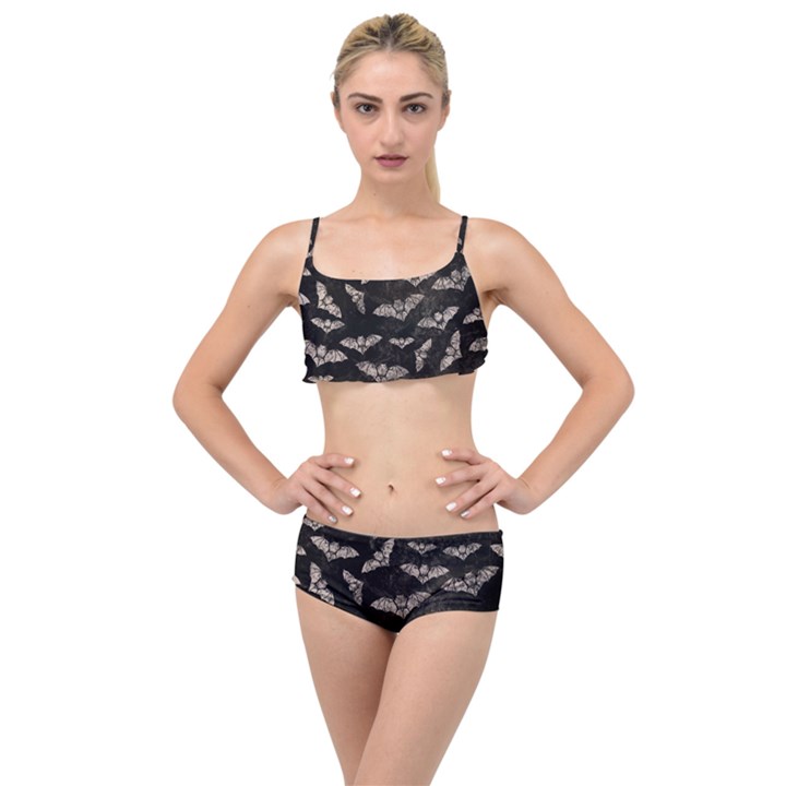 Vintage Halloween Bat pattern Layered Top Bikini Set