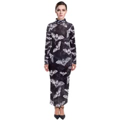 Vintage Halloween Bat Pattern Turtleneck Maxi Dress