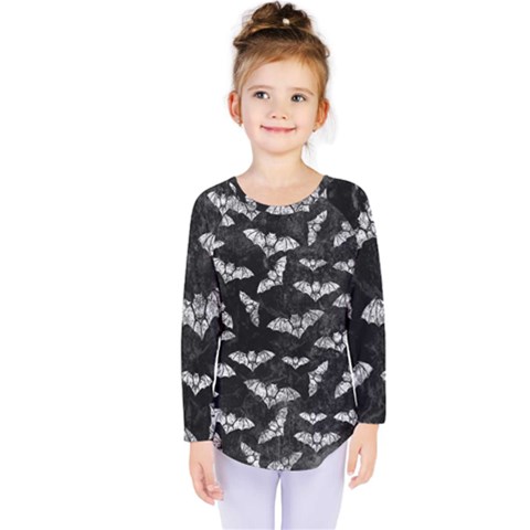 Vintage Halloween Bat Pattern Kids  Long Sleeve Tee by Valentinaart