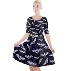 Vintage Halloween Bat Pattern Quarter Sleeve A-line Dress