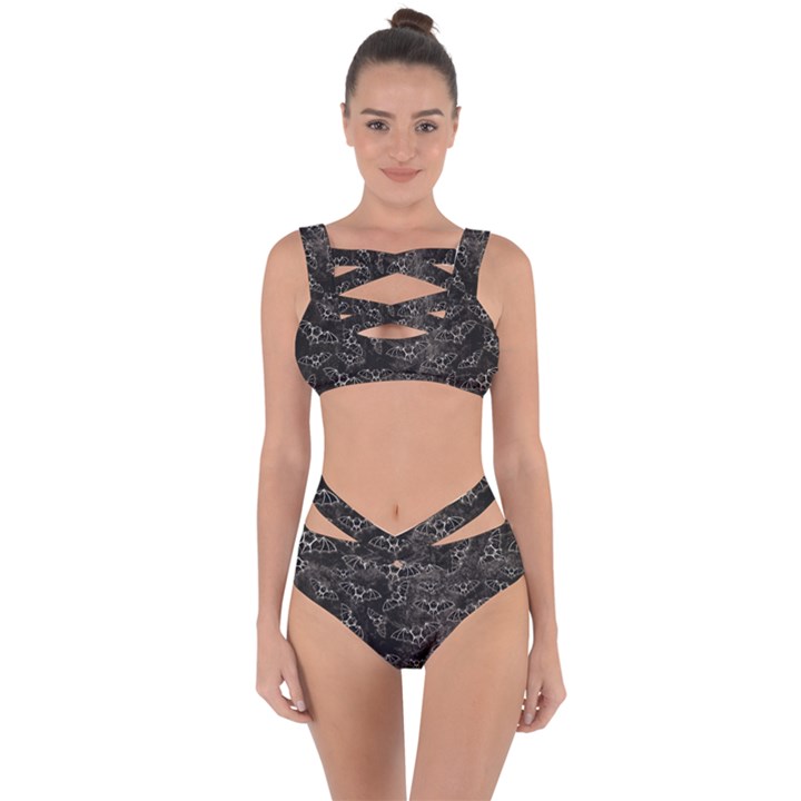 Vintage Halloween Bat pattern Bandaged Up Bikini Set 