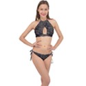 Vintage Halloween Bat pattern Cross Front Halter Bikini Set View1