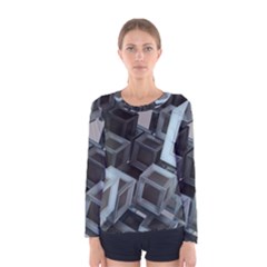 3d Cube Fantasy Square Shape Women s Long Sleeve Tee