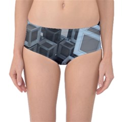 3d Cube Fantasy Square Shape Mid-waist Bikini Bottoms by Simbadda