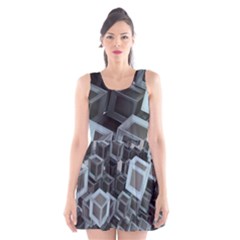 3d Cube Fantasy Square Shape Scoop Neck Skater Dress by Simbadda