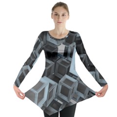 3d Cube Fantasy Square Shape Long Sleeve Tunic  by Simbadda