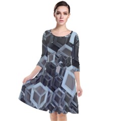 3d Cube Fantasy Square Shape Quarter Sleeve Waist Band Dress