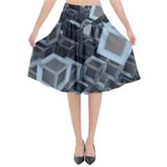 3d Cube Fantasy Square Shape Flared Midi Skirt