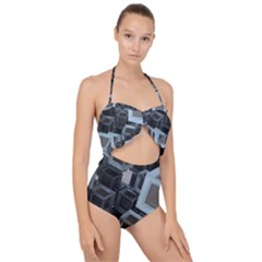 3d Cube Fantasy Square Shape Scallop Top Cut Out Swimsuit