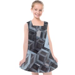 3d Cube Fantasy Square Shape Kids  Cross Back Dress by Simbadda