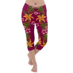 Blossom Yellow Flower Yellow Summer Lightweight Velour Capri Yoga Leggings