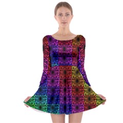 Rainbow Grid Form Abstract Long Sleeve Skater Dress