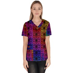 Rainbow Grid Form Abstract Women s V-neck Scrub Top by Simbadda