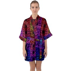 Rainbow Grid Form Abstract Quarter Sleeve Kimono Robe by Simbadda