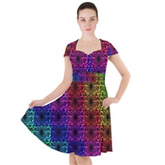 Rainbow Grid Form Abstract Cap Sleeve Midi Dress