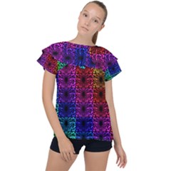 Rainbow Grid Form Abstract Ruffle Collar Chiffon Blouse