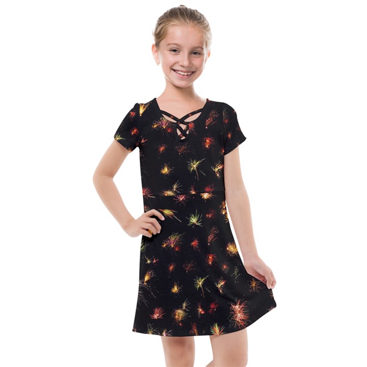 Fireworks Christmas Night Dark Kids  Cross Web Dress