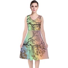 Rainbow Branch Boxer Shorts V-neck Midi Sleeveless Dress  by Simbadda