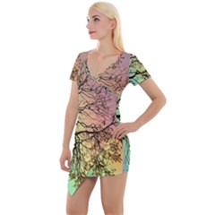 Rainbow Branch Boxer Shorts Short Sleeve Asymmetric Mini Dress by Simbadda