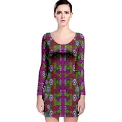 Floral Climbing To The Sky For Ornate Decorative Happiness Long Sleeve Velvet Bodycon Dress by pepitasart