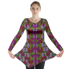 Floral Climbing To The Sky For Ornate Decorative Happiness Long Sleeve Tunic  by pepitasart