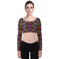 Floral Climbing To The Sky For Ornate Decorative Happiness Velvet Long Sleeve Crop Top by pepitasart