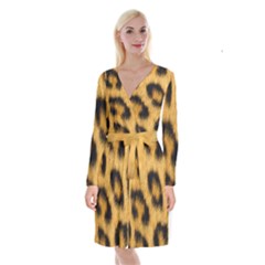 Animal Print Leopard Long Sleeve Velvet Front Wrap Dress by NSGLOBALDESIGNS2