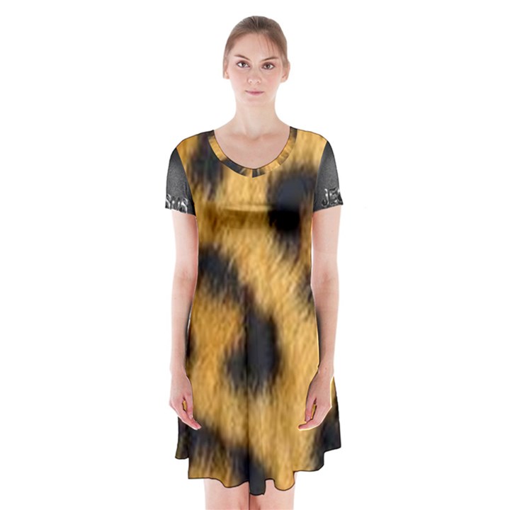 Animal print Short Sleeve V-neck Flare Dress