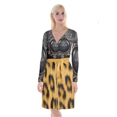 Animal Print Long Sleeve Velvet Front Wrap Dress by NSGLOBALDESIGNS2