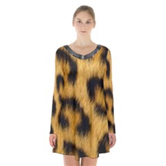 Animal Print 3 Long Sleeve Velvet V-neck Dress by NSGLOBALDESIGNS2